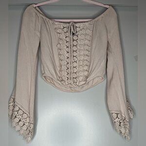 Boho Cream and Embroidered Sleeved Crop Top